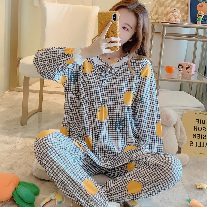 

[Yixing] Spring New Style Korean-style Plaid Long Sleeve Pajamas-2521 # M-XXL #6535 Cotton