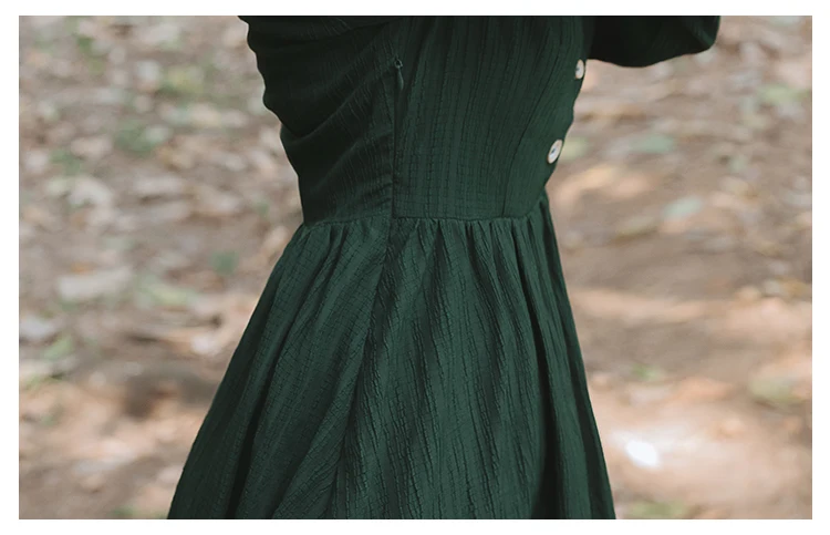 Осеннее Новое поступление элегантное зеленое женское длинное платье с круглым отложным воротником и цветочной вышивкой с длинным рукавом