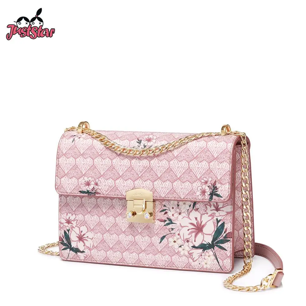 Просто звезда бренд PU кожа сумка мессенджер модные откидные цепи цветок печать