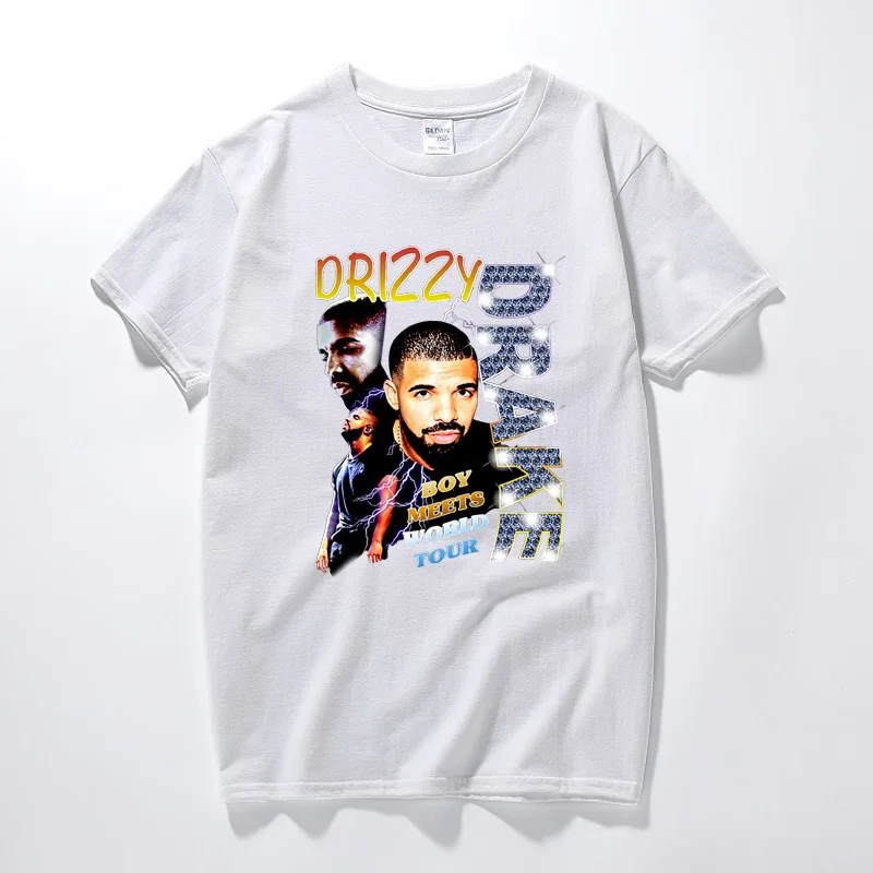 Drizzy Drake Boy Meets World Tour Мужская футболка Новая летняя футболка в стиле хип-хоп Camisetas Hombre уличная хлопковая футболка с короткими рукавами - Цвет: Белый