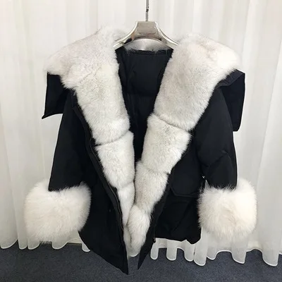 JAZZEVAR Зимнее новое поступление женское пальто топ черный цвет качество средней длины модная женская парка с натуральным мехом зимнее пальто W9087 - Цвет: White Fox fur 12