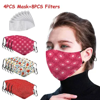 

4pcs Adult Windproof Face Mask +8pcs Filters Reusable Face Shield Breathable Mouth Mask Washable Mouth Cover Cloth mondmaskers