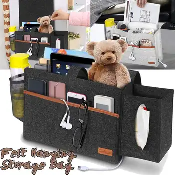 

Bedside Storage Bag Felt Bed Sofa Side Pouch Remote Control Hanging Bedside Couch Organizer Bed Holder Pockets with Tissue Box
