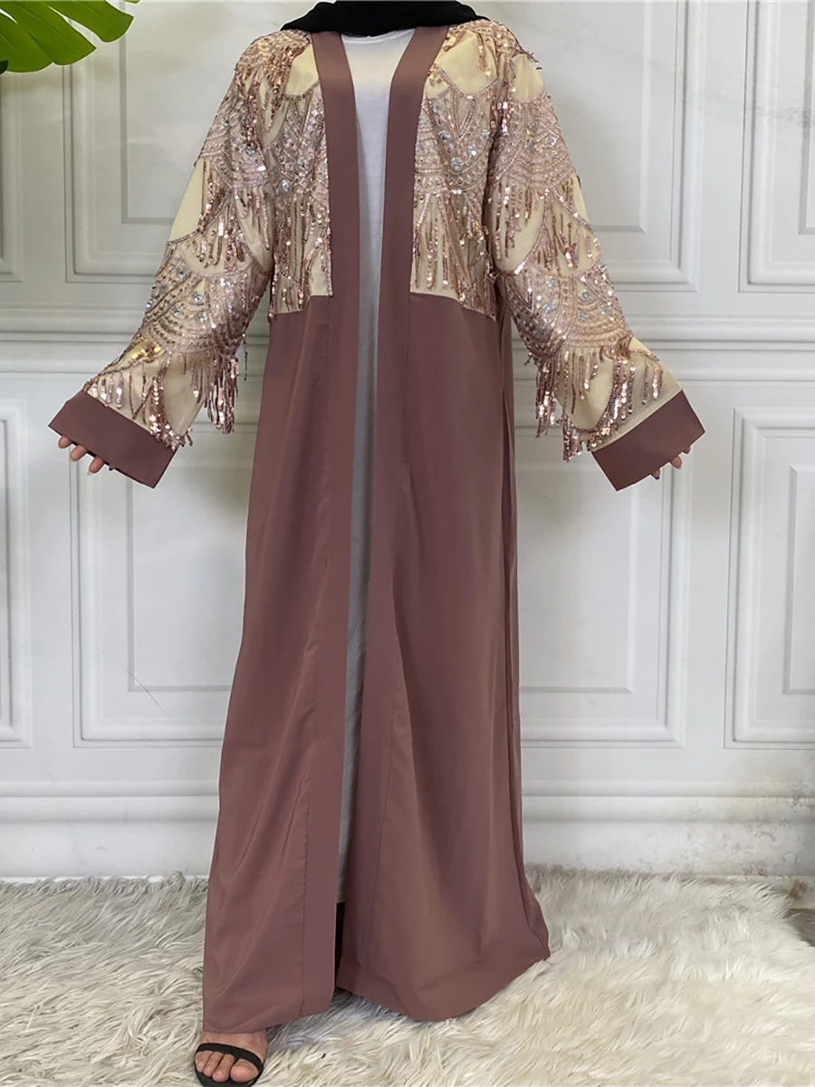 1788#Middle East Fashion Tassels Sequins Dubai Abaya - CHAOMENG MUSLIM SHOP