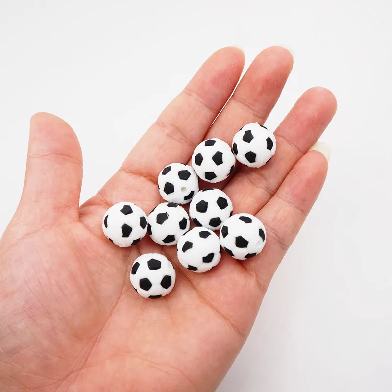 Chenkai 10PCS Silicone Soccer Teether Beads DIY Football Teething Necklace Beads For Baby Dummy Cartoon Pacifier Toy Accessories