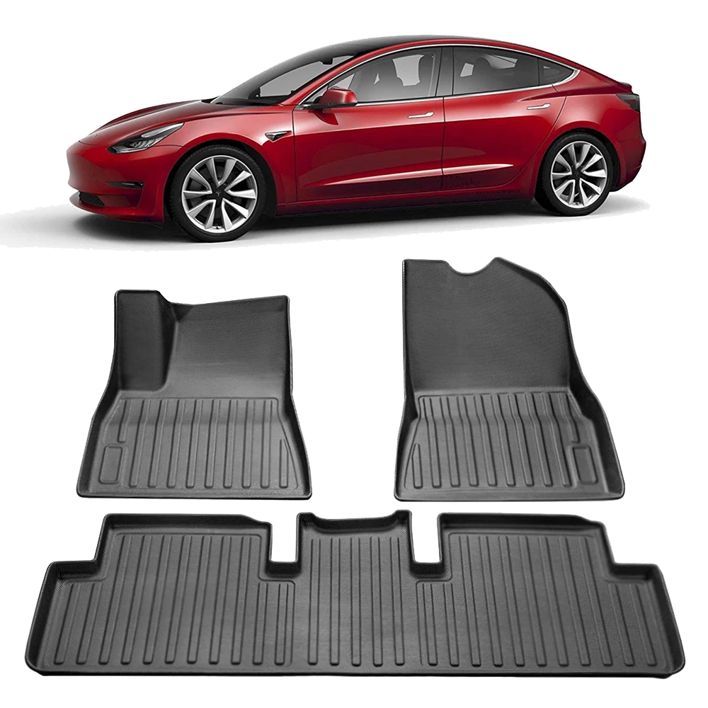 

Complete Set Custom Fit All-Weather Floor Mats for Tesla Model 3 2017, 2018, 2019 Black (3 Piece a Set)