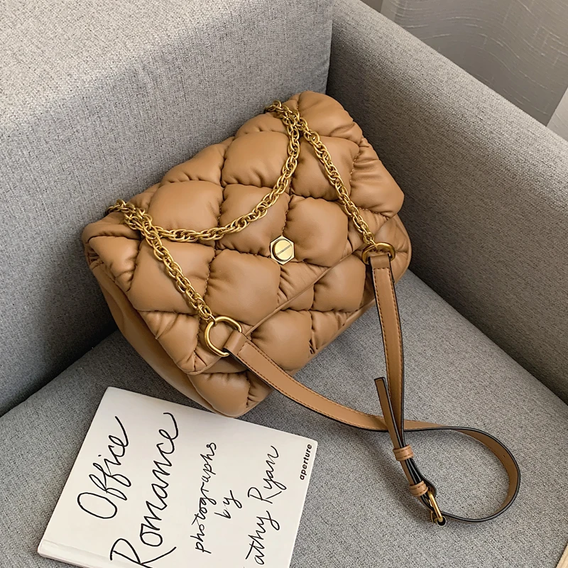 Женская Стеганая клетчатая сумка через плечо модная женская дизайнерская сумка из искусственной кожи с замком и цепочкой сумка через плечо