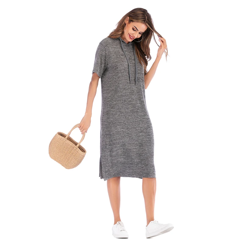 

Spring 2020 Women's Loose Hooded Dress Casual Home Vacation Office Classic Solid Color Simple Short Sleeve Maternity Dress