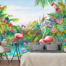 Пользовательские Настенные обои 3D скандинавский Фламинго тропический лес украшение стены живопись