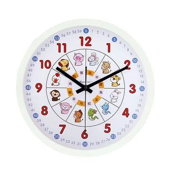 

12 INCHES CARTOON ANIMAL CHILDREN PLASTIC SILENT BRIEF HANGING CLOCK FOR BEDROOM HOUSEHOLD DECOR 2 COLORS FRAME AVAILABLE GIFT