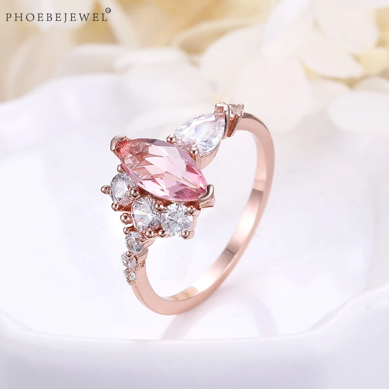 PHOEBEJEWEL горячая Распродажа розовое золото палец кольца для женщин с AAA CZ Циркон
