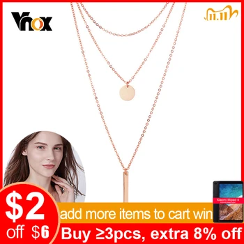 

Vnox Women Trendy 3 in 1 Layered Choker Necklaces Stainless Steel Coin Vertical Bar Pendant Birthday Party Gifts Jewelry