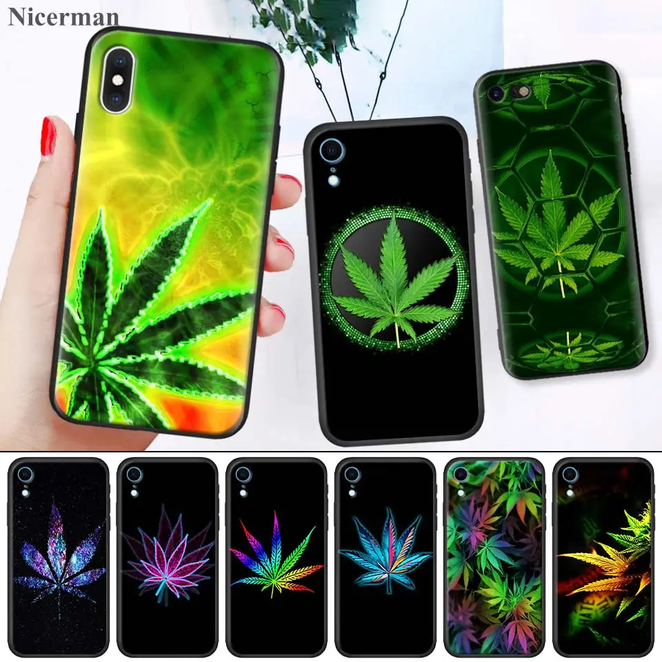 Силиконовый чехол для iPhone X XS XR XSMax 7 8 6 6S 5C 5E 5S 5 плюс 8+ 7+ 6+ 6S+ iPhone 11 Pro Max лист конопли