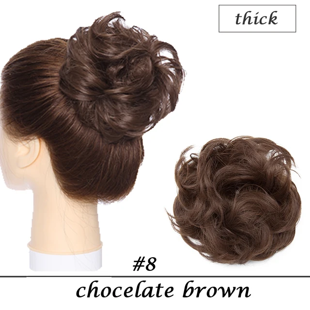 HAIRRO 80g Straight Donut Chignon Hairpieces Synthetic Ombre Elastic Updo Chignon Fluffy Messy Scrunchies Hair Bun For Women chocelate brown-38g