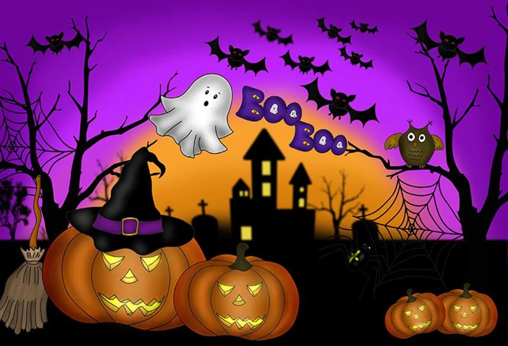 Fondo fotográfico Luna halloween púrpura foto telón de fondo para halloween  meiguisha calabaza linterna fotografía fondo para niños|Fondo| - AliExpress