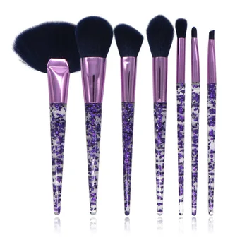 

7Pc fashion portable travel transparent amethyst blush lip gloss foundation highlight makeup brush full set of makeup tools