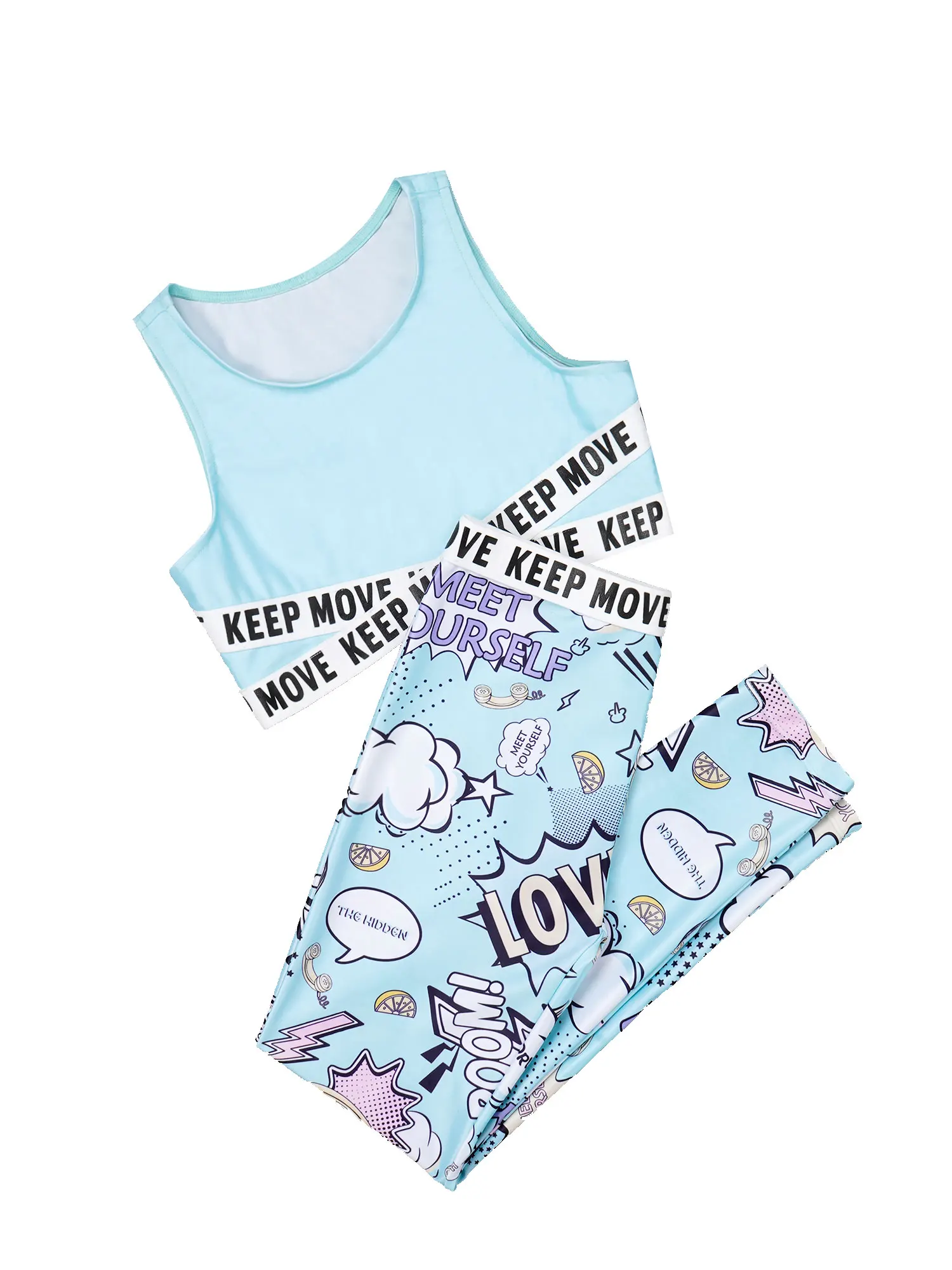Kids Girls Child Ballet Dancewear Workout Gymnastics Outfits Sport Bra Top Tank Tops with Pants Leggings Set Dance Class Outfits