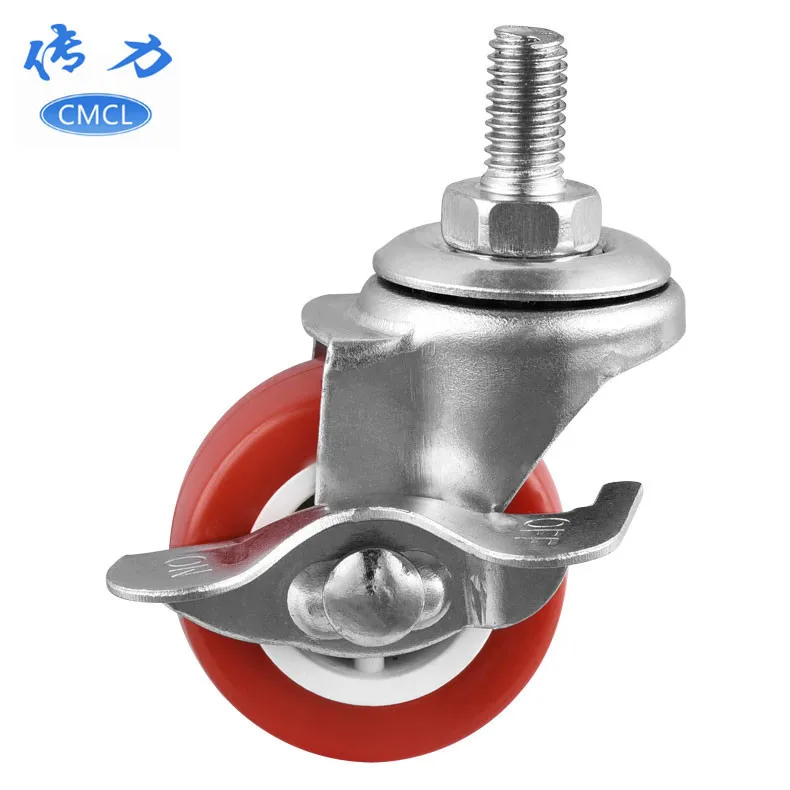 

4 Pcs Casters Spot 2 "m10 Red Pvc Screw Rod Brake Wheel Diameter 5cm Screw Rod Universal Caster Retractable Guardrail Roller