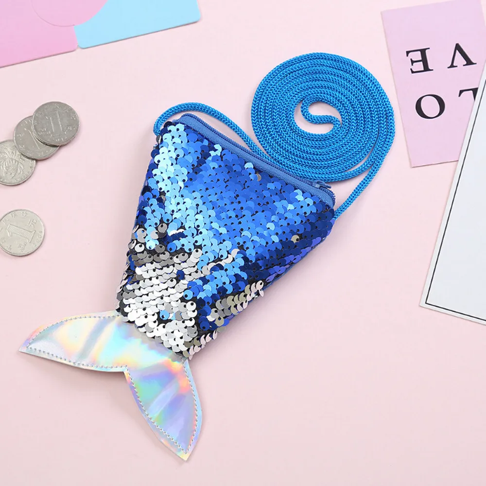 Женский кошелек для монет для девочек с блестками и хвостом русалки изменение денег держатель для карт молния детская сумка для бумажника подарки# YJ - Цвет: Blue