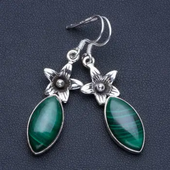 

Natural Malachite Boho 925 Sterling Silver Drop Earrings 1 3/4" R1480