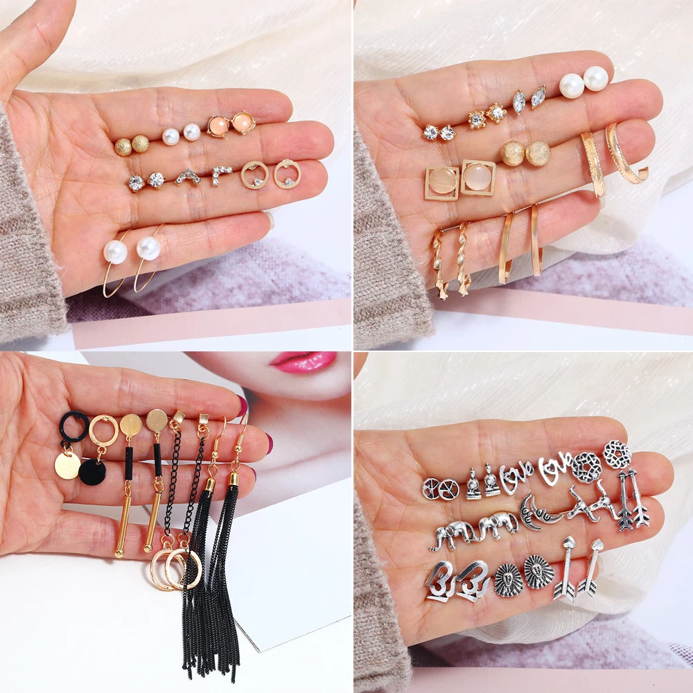 Богемный Комплект сережек для женщин и девочек, серьги-гвоздики с кристаллами, вечерние ювелирные изделия, модные ювелирные изделия