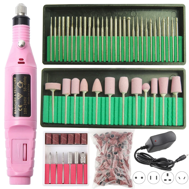 1 Set Portable Electric Nail Drill Machine Manicure Set Pedicure Nail Gel Remover File Professional Strong Nail Polishing Tools