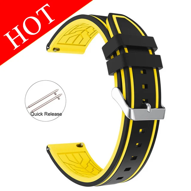 Soft Silicone Sport Watchband 20mm 22mm 24mm 26mm Rubber Diving Waterproof Men Replacement Bracelet Band Strap Watch Accessories Black-yellow-01