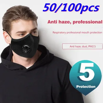 

50/100pcs Black Anti Dust Haze Mask PM2.5 Breathing Filter Valve Face Mouth Masks Reusable Mouth Cover Anti Fog Haze Respirator