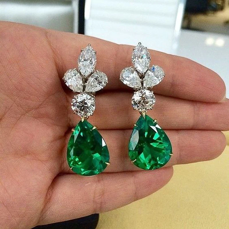 Women's Drop Earrings Green Zirconia dangle earrings drop earrings pendant earrings long earrings dome teardrop earrings