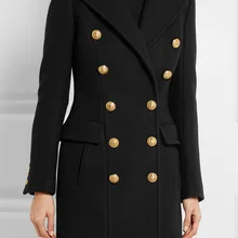 Однотонное двубортное длинное пальто для женщин теплое модное шерстяное пальто и куртка тонкая винтажная Длинная женская одежда