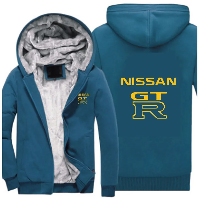 Зимние мужские теплые толстовки на молнии бренд Nissan GTR желтый логотип напечатанный человек толстовка утолщенные удобные теплые пальто - Цвет: 3