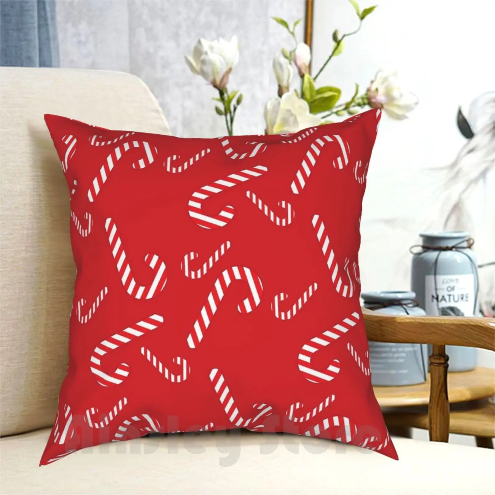 Candy Cane Pattern Pillow Case Printed Home Soft Throw Pillow Pattern