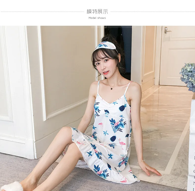 Hot Selling Multi-Hot Selling Qmilch Nightgown WOMEN'S Tank Top Thin with Chest Pad Eye Patch Cartoon Women's Household Skirt