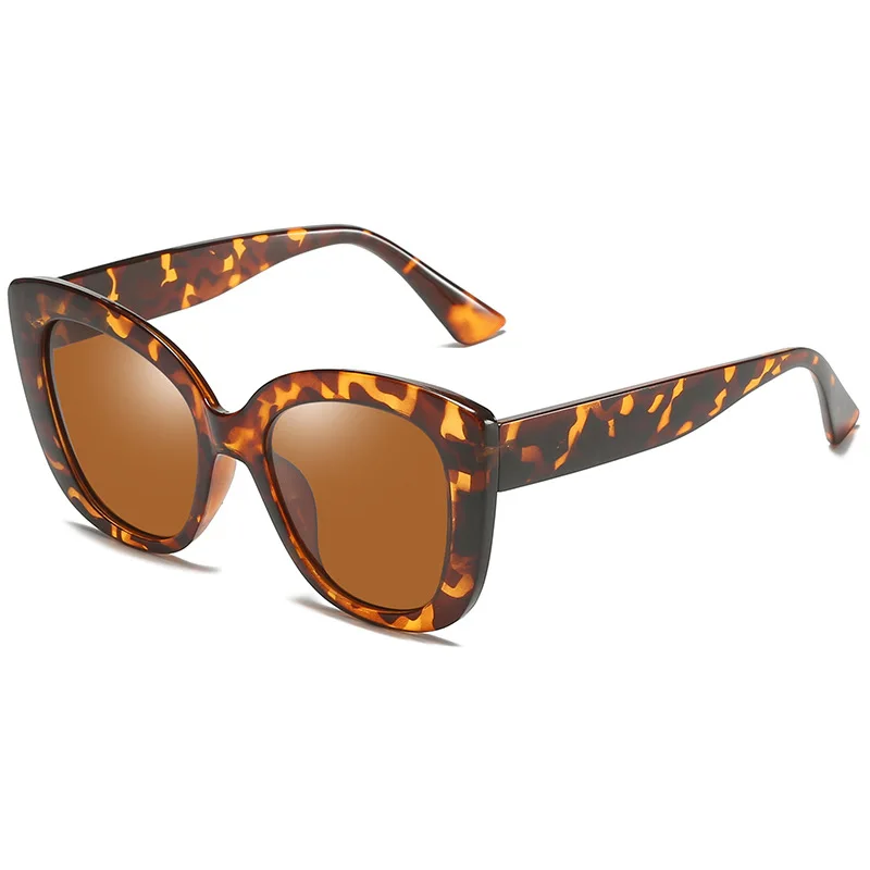 LEOPARD-TEA SIMPRECT, поляризационные солнцезащитные очки для женщин,, Ретро стиль, кошачий глаз, солнцезащитные очки большого размера, Ретро стиль, для вождения, солнцезащитные очки, UV400, оттенки для женщин - Цвет линз: LEOPARD-TEA