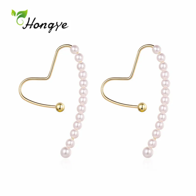 

Hongye 2020 New Heart Drop Earrings For Girl Women Gold Color Super Big Circle Sweet More Pearl Party Brincos