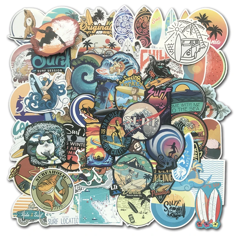 

105 PCS Summer Surfing Stickers Beach Travel Graffiti Surf Sticker DIY for Surfboard Laptop Luggage Bicycle Tablet Water Bottle