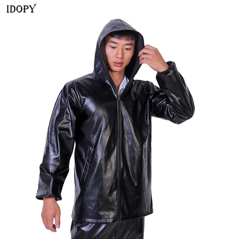

Куртка Idopy мужская с капюшоном, из искусственной кожи, ветрозащитная, водонепроницаемая, рабочая, уличная, размера плюс, XL-5XL