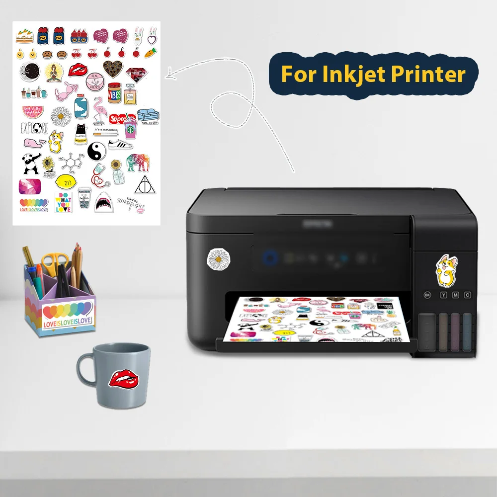 Papel autoadhesivo A4 para impresora de inyección de tinta, adhesivo de vinilo imprimible mate para manualidades, papel de copia, papel de impresora de inyección de tinta, 100 hojas _ - AliExpress