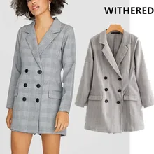 Withered england style office lady double breasted notched loose vintage houndstooth party playsuits women plus size