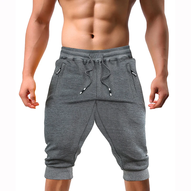 TACVASEN Casual Shorts 3/4 Jogger Capri Pants Men's Breathable Below Knee Outdoor Sports Gym Fitness Shorts with Zipper Pockets best casual shorts for men