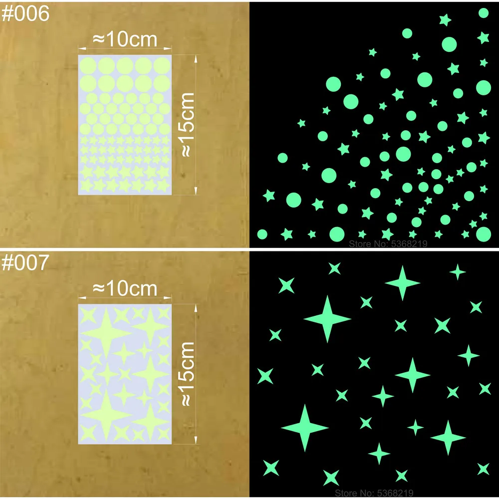 Description Picture 6 of itemGlow in the Dark Stars Luminous Moon Wall Sticker Kids Room Ceiling Children Bedroom Home Decor Glowing Stickers DIY Round Decal