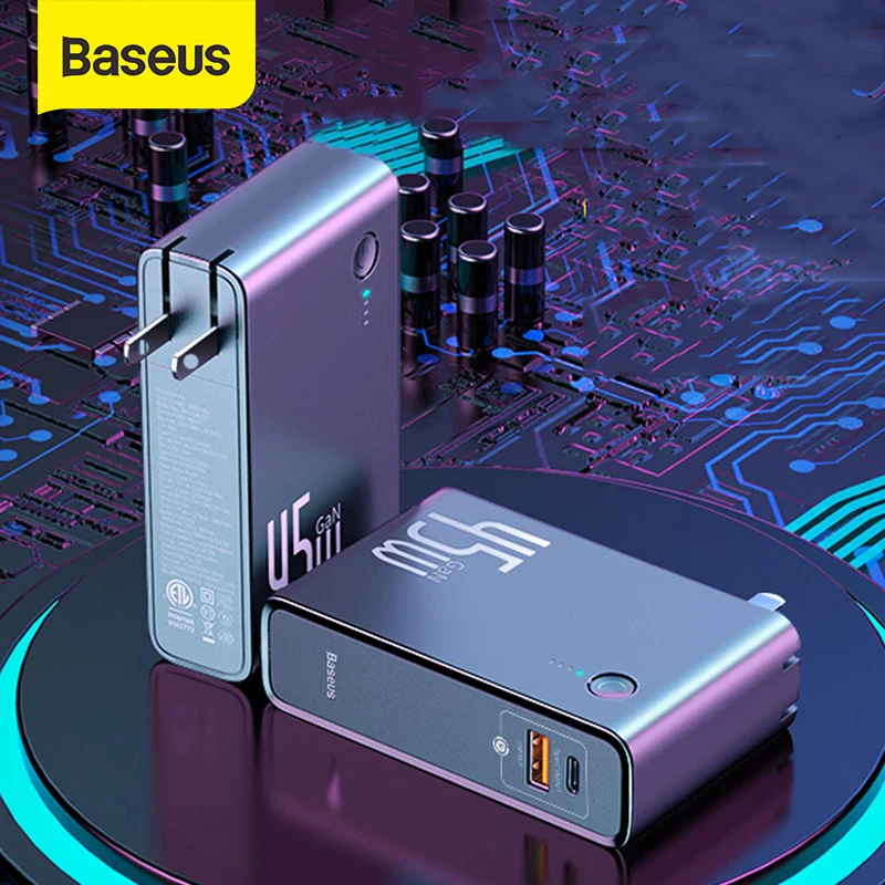 Baseus Power Bank 45W 10000mAh GaN Charger 2 in 1 PD QC 3.0 AFC Fast Charging USB Charger For iPhone Samsung For Macbook Pro