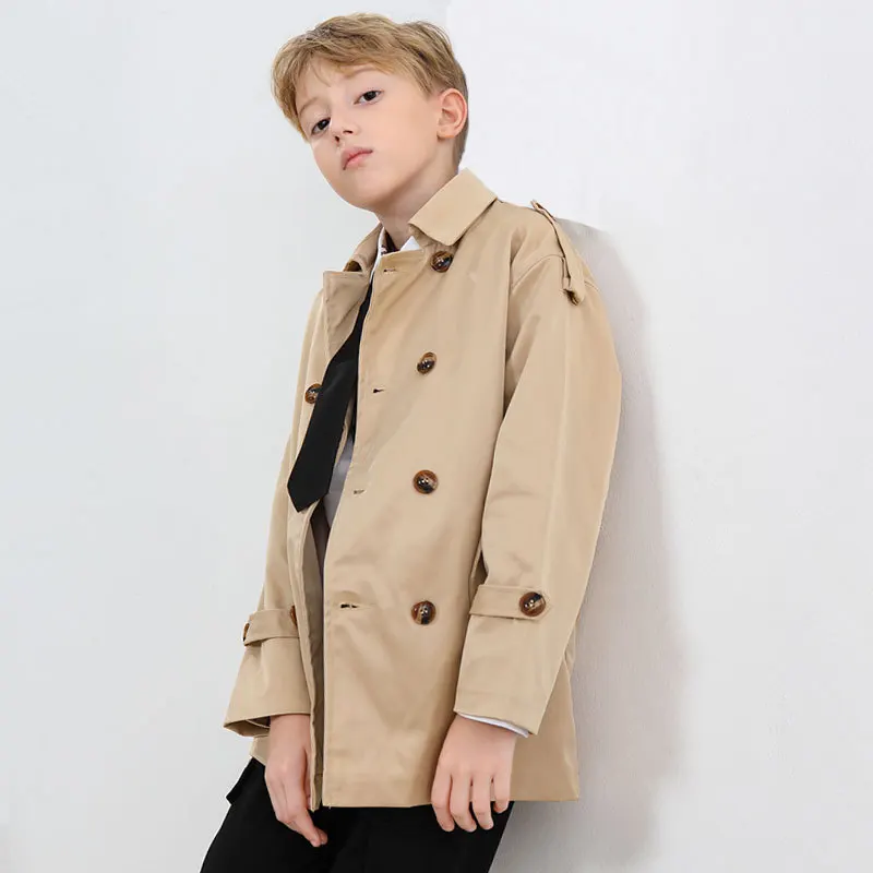 waterproof coats & jackets Khaki Jacket For Boys Double-Breasted Design Children Outerwear Kids Trench Coat For Teen Boys 2-14 Years Casual Windreaker pea coat Outerwear & Coats