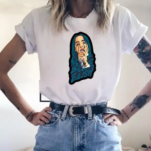 white - style 5 Billie Eilish/футболка с буквенным принтом логотипа для женщин, Топы Harajuku, Модальная уличная одежда с коротким рукавом, унисекс, летние топы, футболки в стиле панк - Цвет: white - style 5