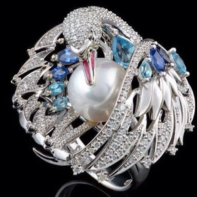 Swan Pearl Wedding Ring Engagement Rings For Women
