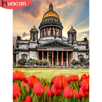 

HUACAN DIY Diamond Painting Full Drill Building Mosaic Handmade Diamond Embroidery Cross Stitch Landscape Home Decor Gift