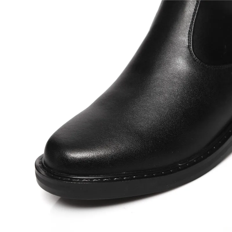 MEMUNIA/ г. Новые ботинки из натуральной кожи Женские однотонные модные сапоги до колена на квадратном каблуке осенне-зимняя женская модельная обувь