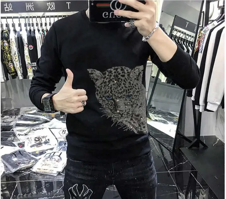 

M-4XL Hoodies Men five color Hooded Rhinestone Style Cartoon Sweatshirt Mens Hip Hop Causal Hoodiee Loose