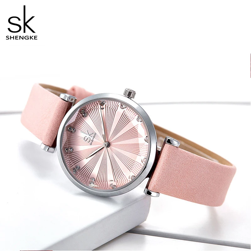 Shengke женские часы роскошные женские часы кожаные часы для женщин модные Bayan Kol Saati алмаз Reloj Mujer