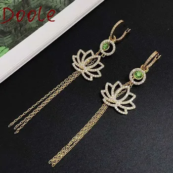

SWA 2020 New High Quality Fashion Jewelry Charm Chic Lotus Shape Green Crystal Tassel Earrings Women's Dangle Earrings